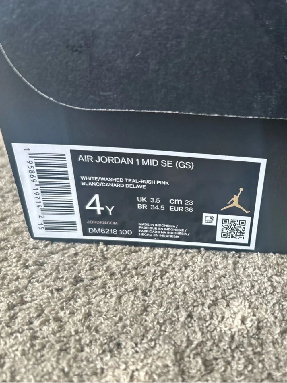 Nike Air Jordan 1 Mid SE GS Multi Knit White Teal Rush Pink Orange Youth 4Y - Picture 10 of 10